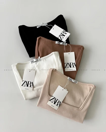کراپ تیشرت یقه خشتی ZARA