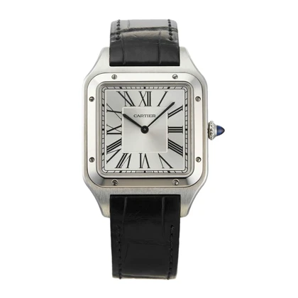 ساعت کارتیر سانتوس دومونت مردانه سیلور بند چرم مشکی Cartier Santos Dumont