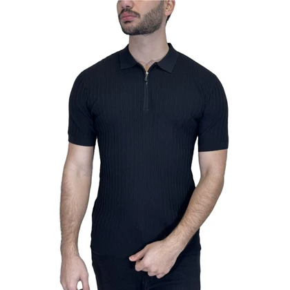 تیشرت یقه دار نیم زیپ راه راه LORO PIANA0129