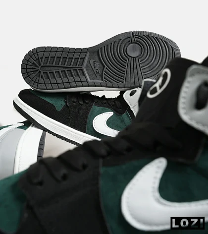 کفش کتانی ساق‌دار طوسی سبز مشکی مردانه Nike air jordan 1