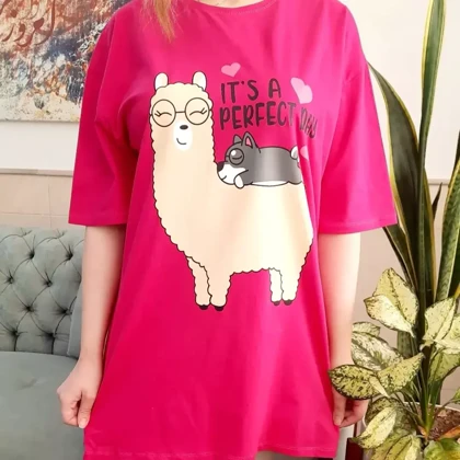 تیشرت زنانه نخ پنبه طرح لاما