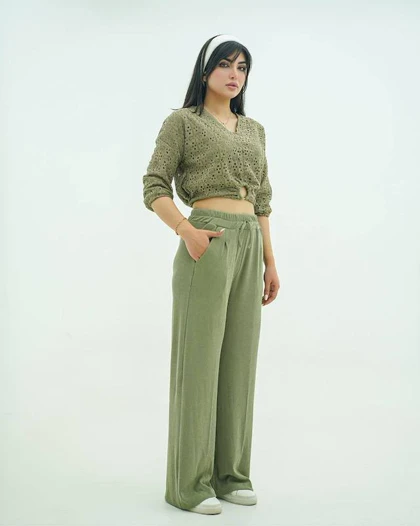شلوار زنانه مدل مارپیچ کمر کش قد 105