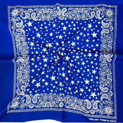 دستمال سر دخترانه رنگ آبی طرح ترمه و ستاره