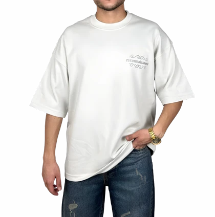 تیشرت آستین کوتاه استخوانی با گلدوزی برجسته