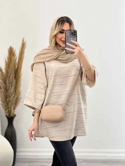 مانتو لینن نچرال یقه چاک
