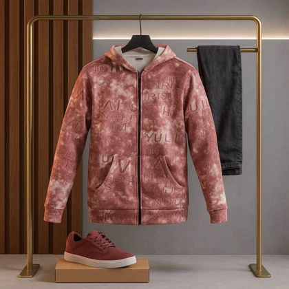 سویشرت طرحدار مردانه قرمز مدل Roham