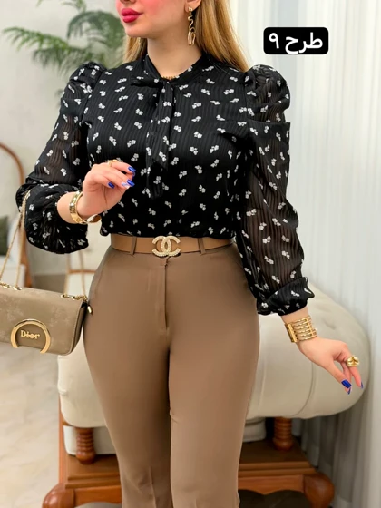 شومیز حریر آستین پف 3924