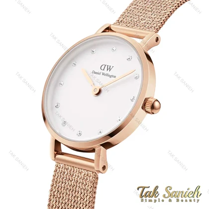 ساعت دنیل ولینگتون زنانه رزگلد صفحه سفید نگین‌دار DW-4305-28-L