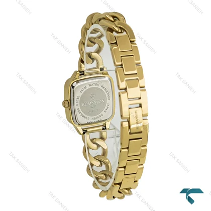 ساعت زنانه رومانسون مربعی بند کارتیه ای طلایی صفحه مشکی Romanson-7293-L