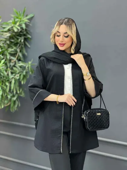 مانتو جلو باز مروارید دوزی