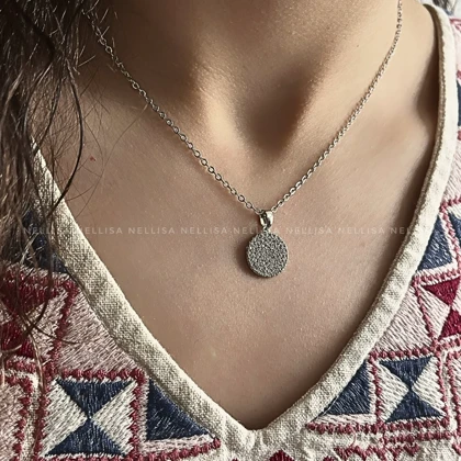 گردنبند مینیمال نگین‌دار دایره‌ای زنانه - 8732