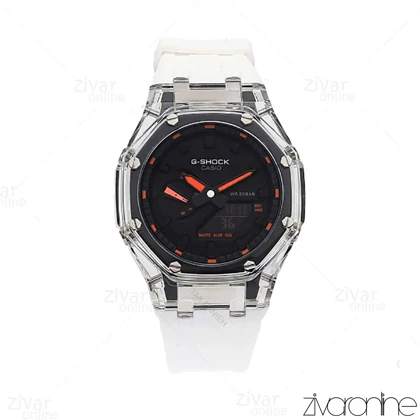 ساعت جی شاک GA2100 مردانه سفید شیشه ای ایندکس نارنجی 105850