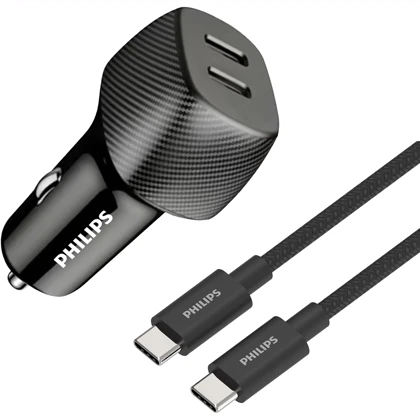 شارژر فندکی فست شارژ فیلیپس Philips مدل DLP5522CC توان 60 وات با کابل