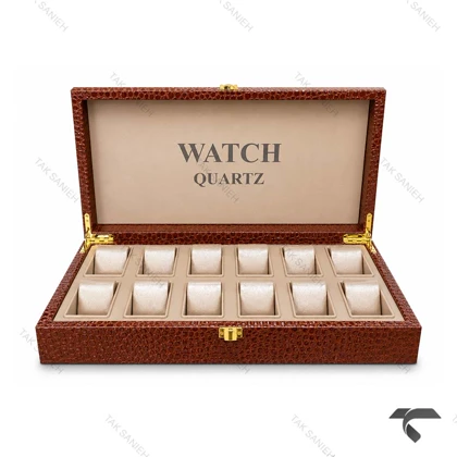 جعبه ساعت مچی 12 تایی چرمی عسلی Watches-Box-12-10774-U