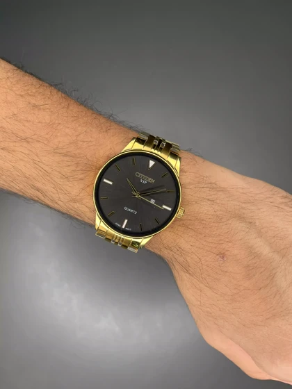 ساعت مچی سیتیزن وی آی پی طلایی صفحه مشکی Citizen VIP