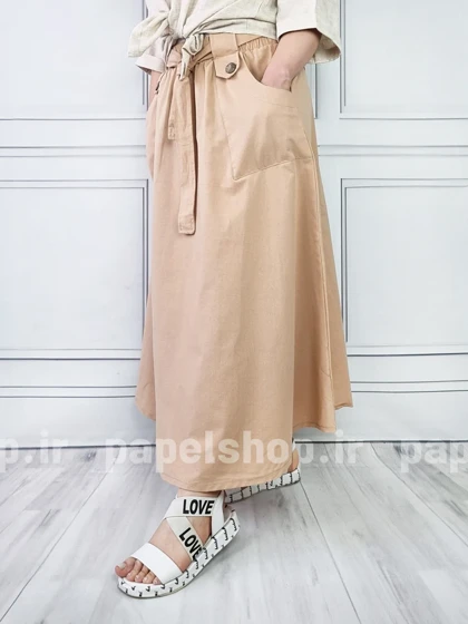 دامن جیب کراس دکمه‌ای کمربنددار