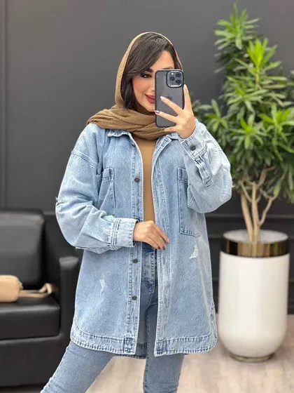 مانتو جین جلو دکمه آستین پاگن