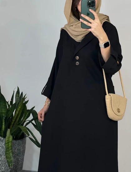 مانتو بلند لینن آپامه مشکی