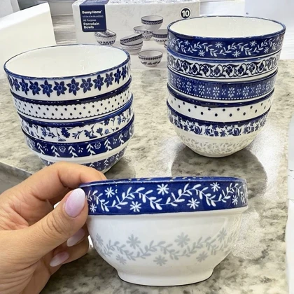 پیاله‌های آبی ده عددی دنی هوم مدل گل آبی میکس / BA61