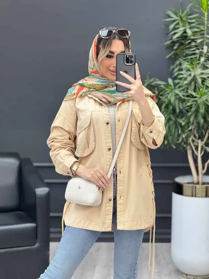 مانتو لینن جیب پیله بنددار