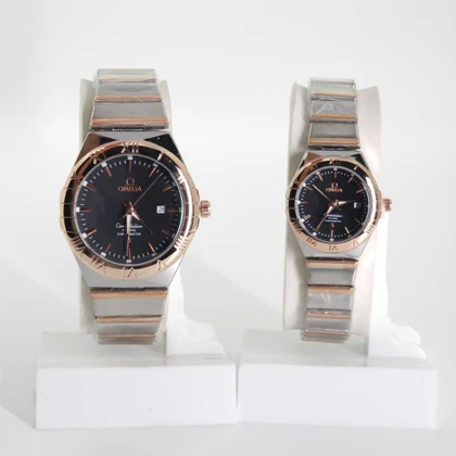 ساعت مچی ست مردانه و زنانه امگا Omega 6015 تاریخ دار با قفل پروانه ای