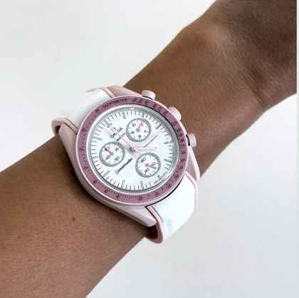 ساعت امگا سواچ ونوس صورتی بند رابر سرامیک Omega Swatch to Venus