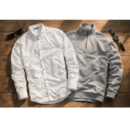 پکیج دورس مردانه نیم زیپ مدل Behbod-طوسی + پیراهن مردانه سفید VQ
