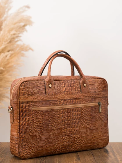 کیف اداری کروکودیل عسلی کارلوتی کد b183