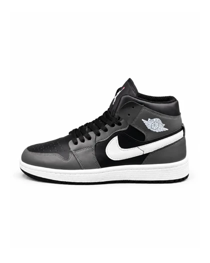 کفش کتانی مردانه مدل جردن وان ساق‌دار طوسی مشکی سفید Nike jordan1