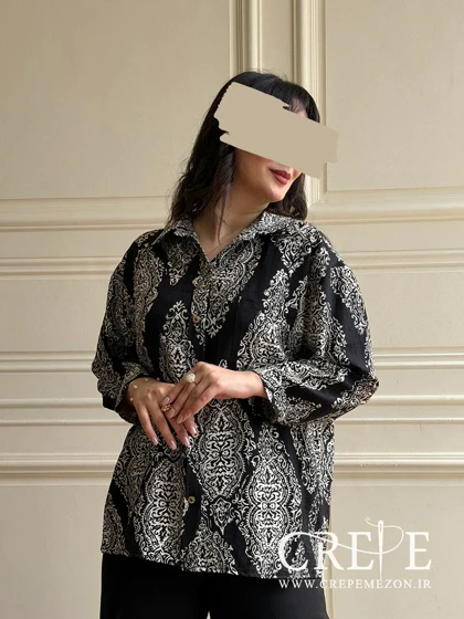 شومیز لینن طرحدار جلو دکمه