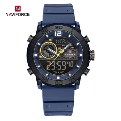 ساعت مچی اورجینال نیوی فورس NF6104 سه زمانه سورمه ای قاب مشکی مدل m-10375