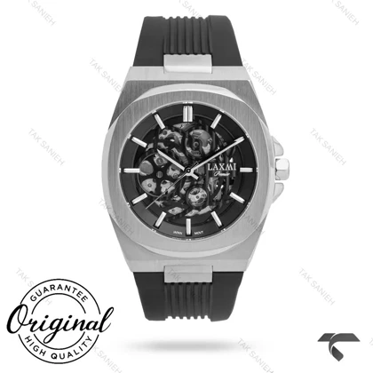 ساعت لاکسمی 8813-1 مردانه اتوماتیک سیلور بند رابر مشکی Laxmi-9639-G