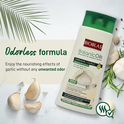 شامپو مناسب انواع مو ضد ریزش عصاره سیر بیوبلاس مدل Garlic حجم 360 میلی‌لیتر