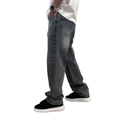 شلوار جین بگ مردانه طوسی شسته مدل ساده