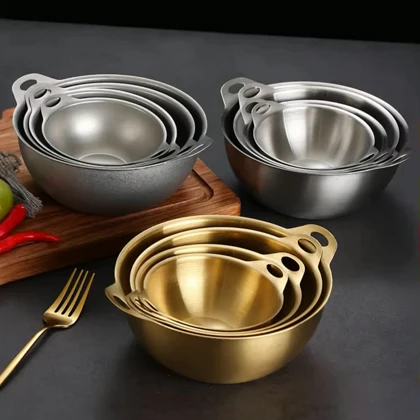 کاسه استیل دو دسته گرد و گود سیلور