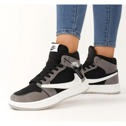 کتانی ترویس ساق‌دار مشکی طوسی