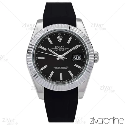 ساعت رولکس دیت جاست 2 مردانه قاب سیلور بند رابر مشکی 106615