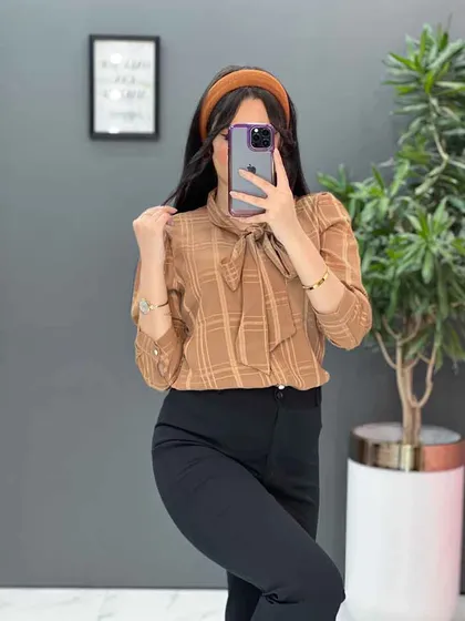 شومیز نخی یقه بند دار
