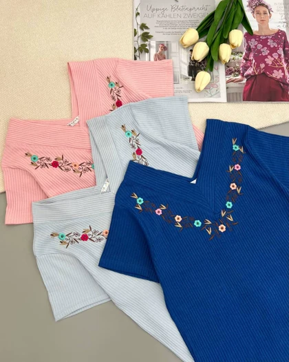 تیشرت یقه هفت گلدوزی کد 4742