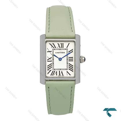 ساعت کارتیر Cartier تانک زنانه سیلور بند چرم سبز Cartier-7219-L