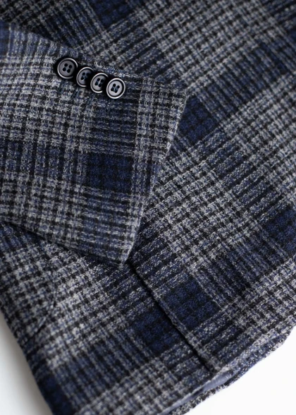 کت تک کژوال پشمی چهارخانه طوسی سرمه ای