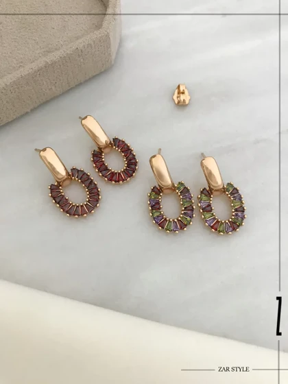 گوشواره حلقه آویز نگین باگت