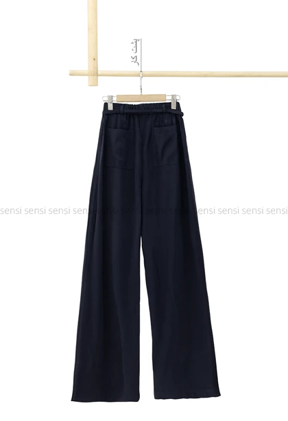 شلوار کتان سیلک کمربند دارکد1006240