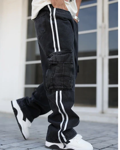 شلوار کارگو جین بغل نوار