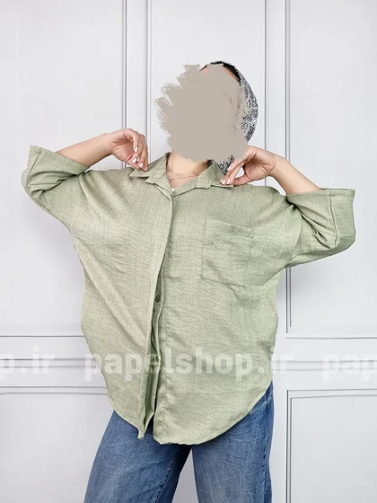 شومیز مانتویی جلو دکمه راه راه لمه جیب‌دار