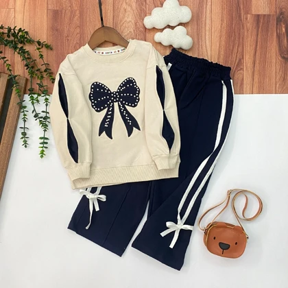 بلوز شلوار دخترانه پاپیون مرواریدی