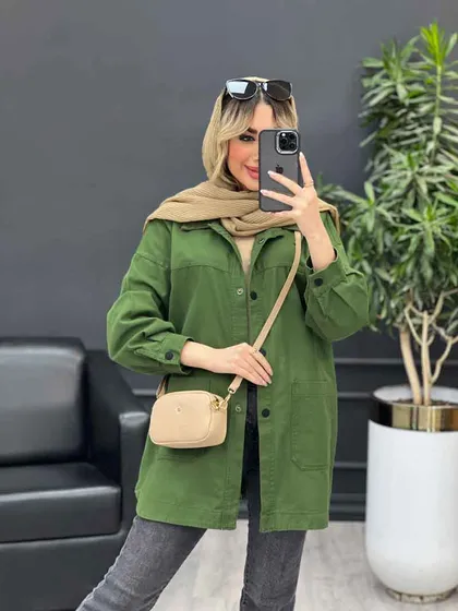 مانتو کتان دو جیب پایین