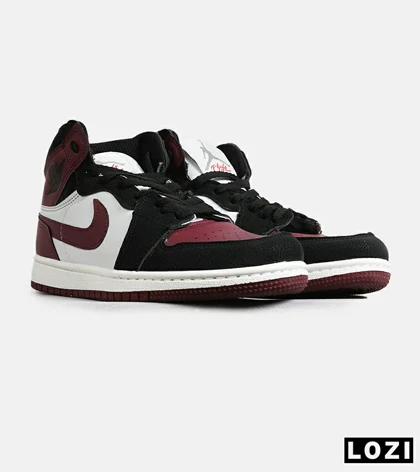 کفش کتانی ساق‌دار مردانه و زنانه سفید مشکی زرشکی NIKE jordan 1 مدل 7832