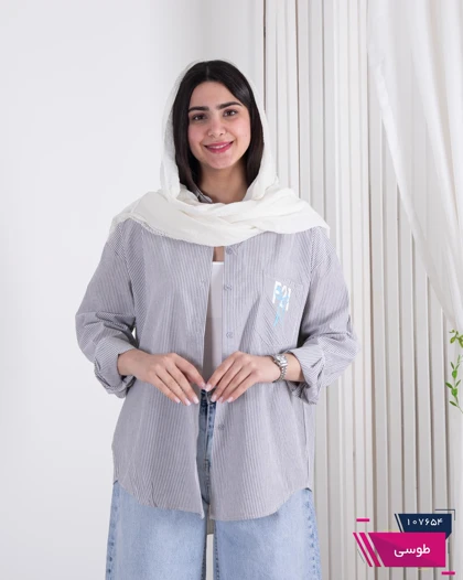 شومیز وارداتی یقه دار جیب پاپیون راه راه MINA