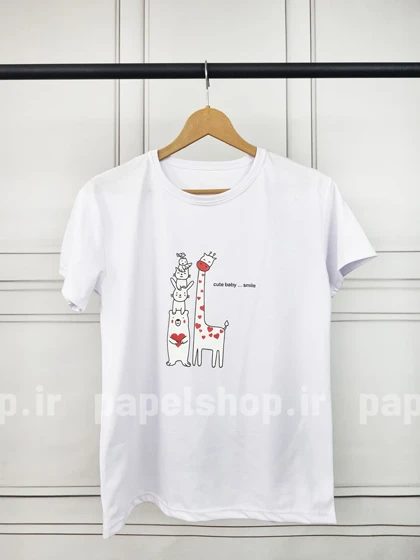 تیشرت نخ پنبه یقه گرد طرح زرافه